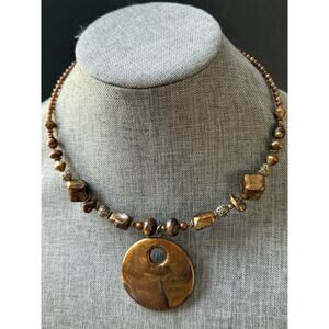 Womens Shell Choker Necklace Beaded Brown Statement Chunky Festival Coastal